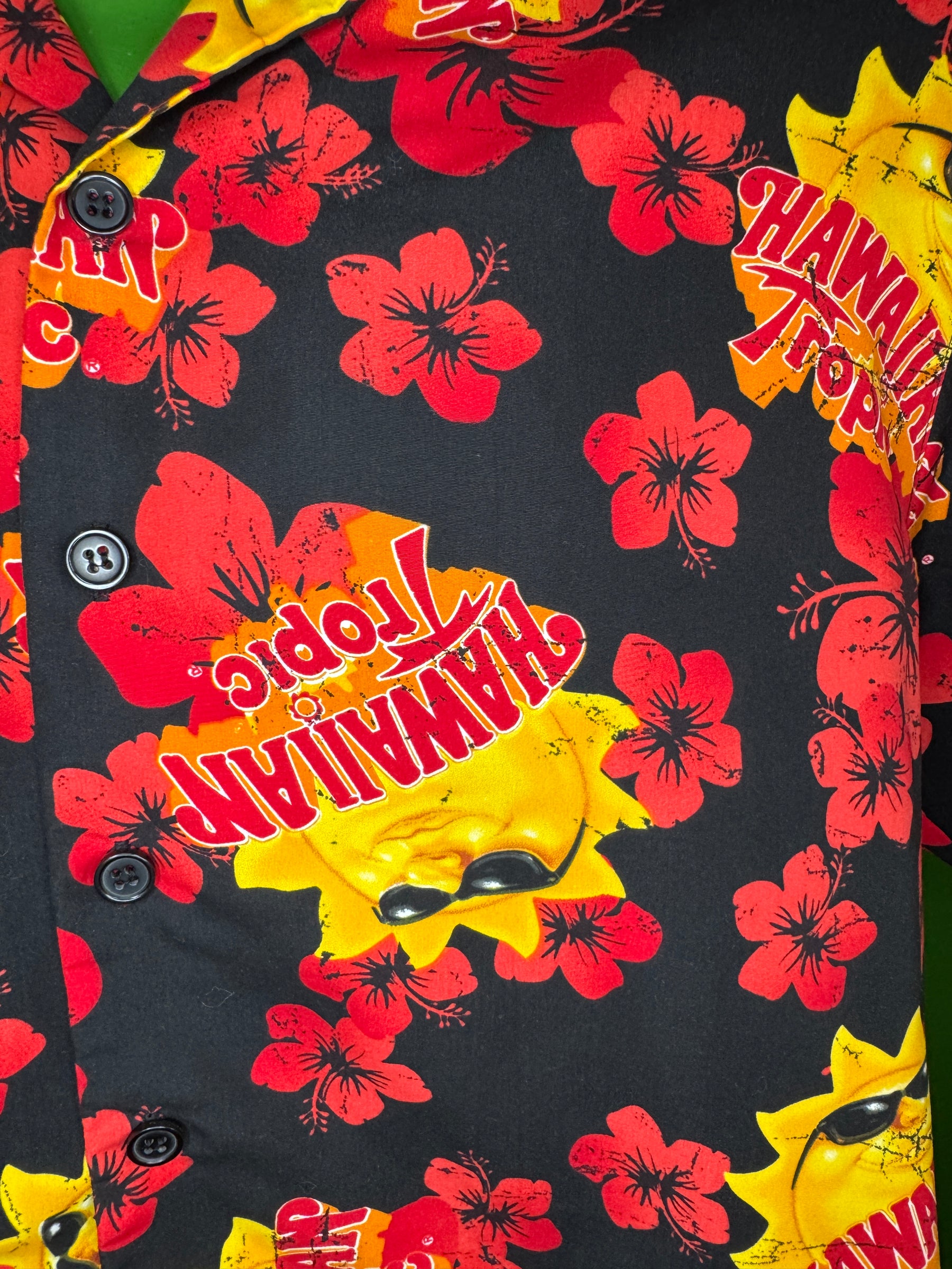 Hawaiian Black Aloha Shirt Men's Medium