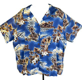 Hawaiian Blue and Brown Floral Aloha Shirt Made in Hawaii Men's 3X-Large