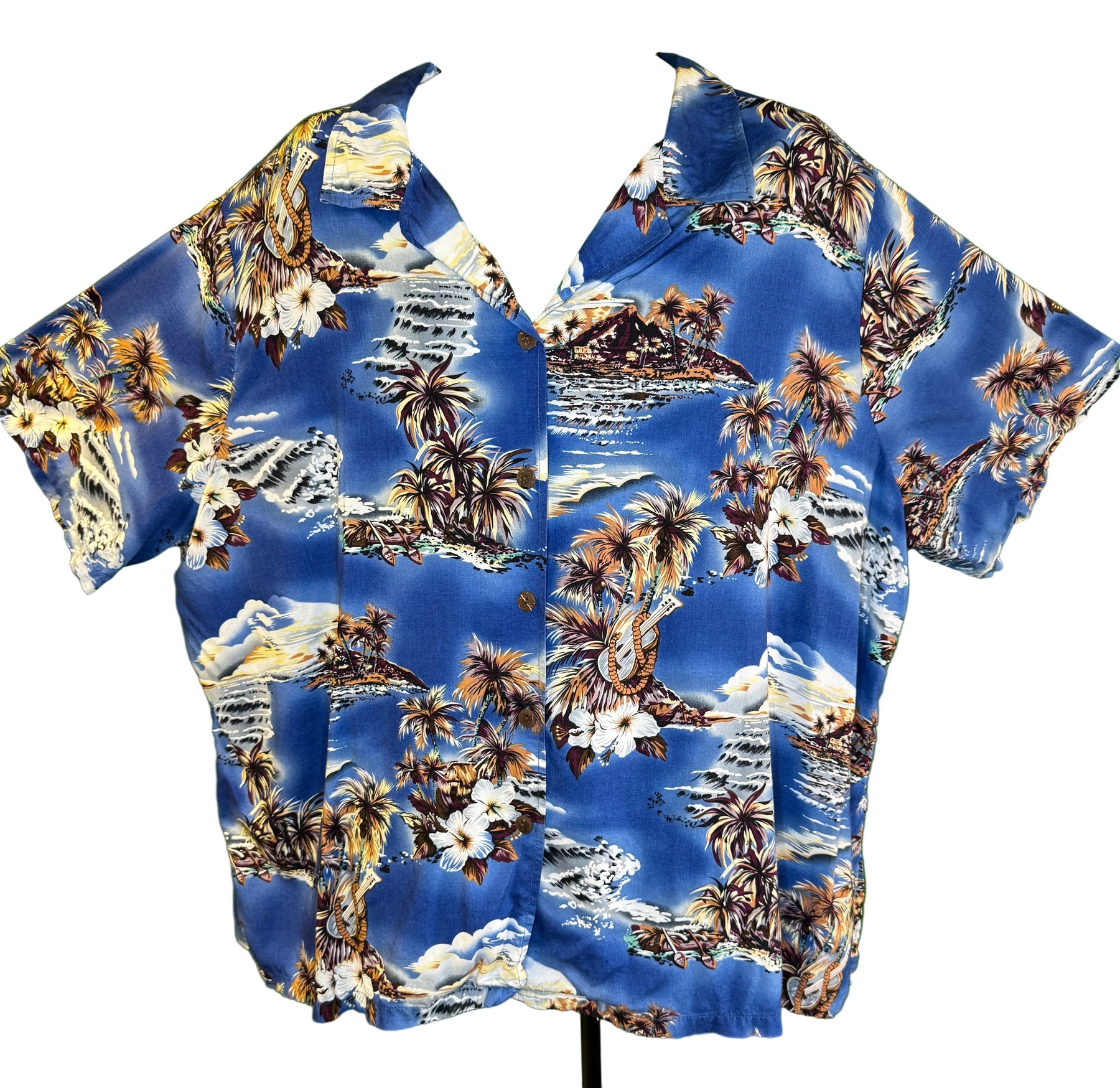 Hawaiian Blue and Brown Floral Aloha Shirt Made in Hawaii Men's 3X-Large