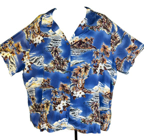Hawaiian Blue and Brown Floral Aloha Shirt Made in Hawaii Men's 3X-Large