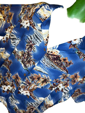 Hawaiian Blue and Brown Floral Aloha Shirt Made in Hawaii Men's 3X-Large