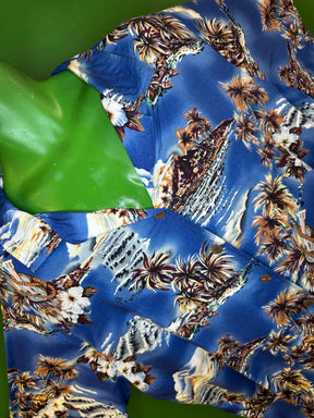 Hawaiian Blue and Brown Floral Aloha Shirt Made in Hawaii Men's 3X-Large