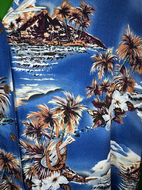 Hawaiian Blue and Brown Floral Aloha Shirt Made in Hawaii Men's 3X-Large