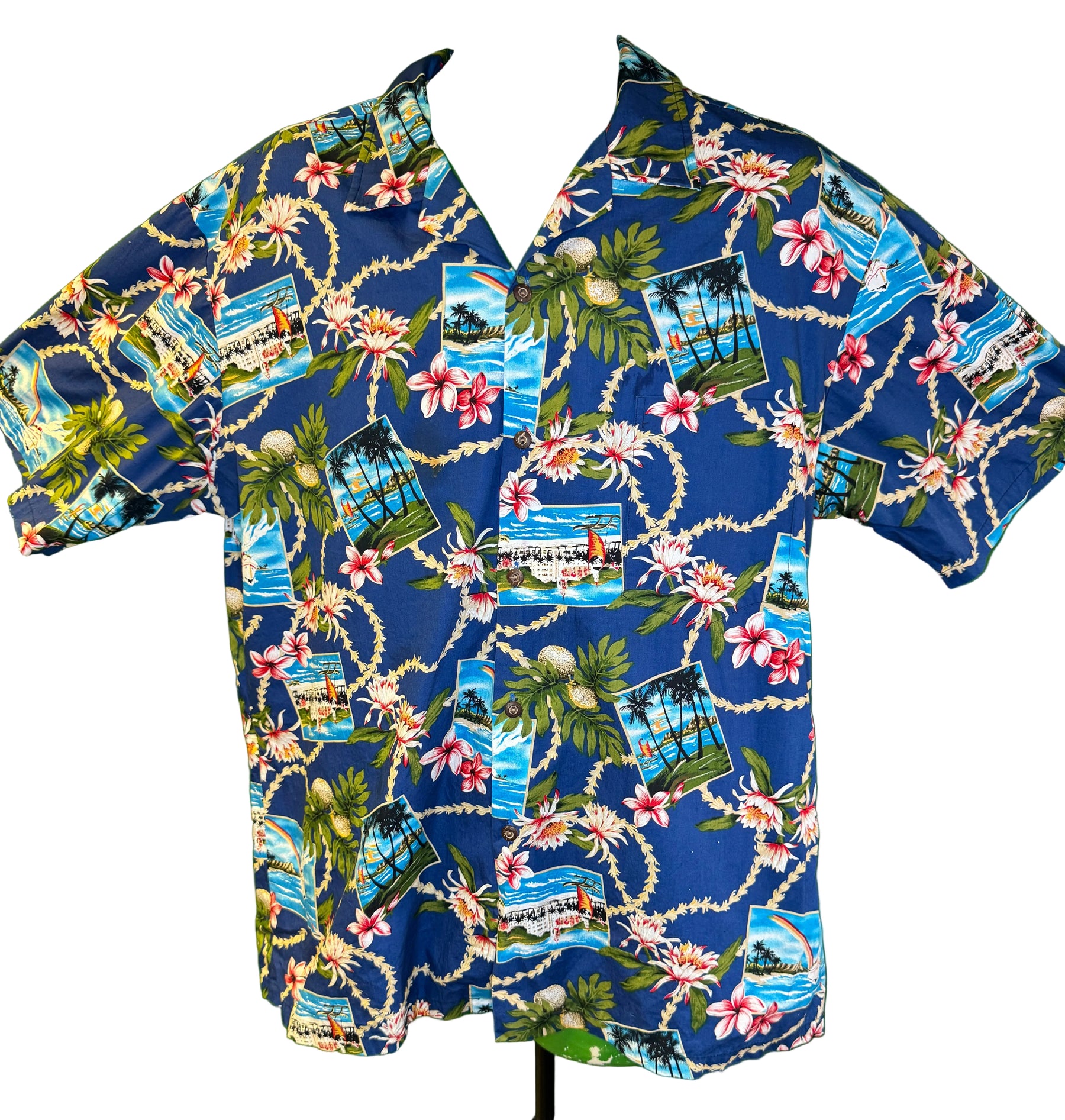 Hawaiian Blue Aloha Shirt Made in Hawaii Men's 2X-Large