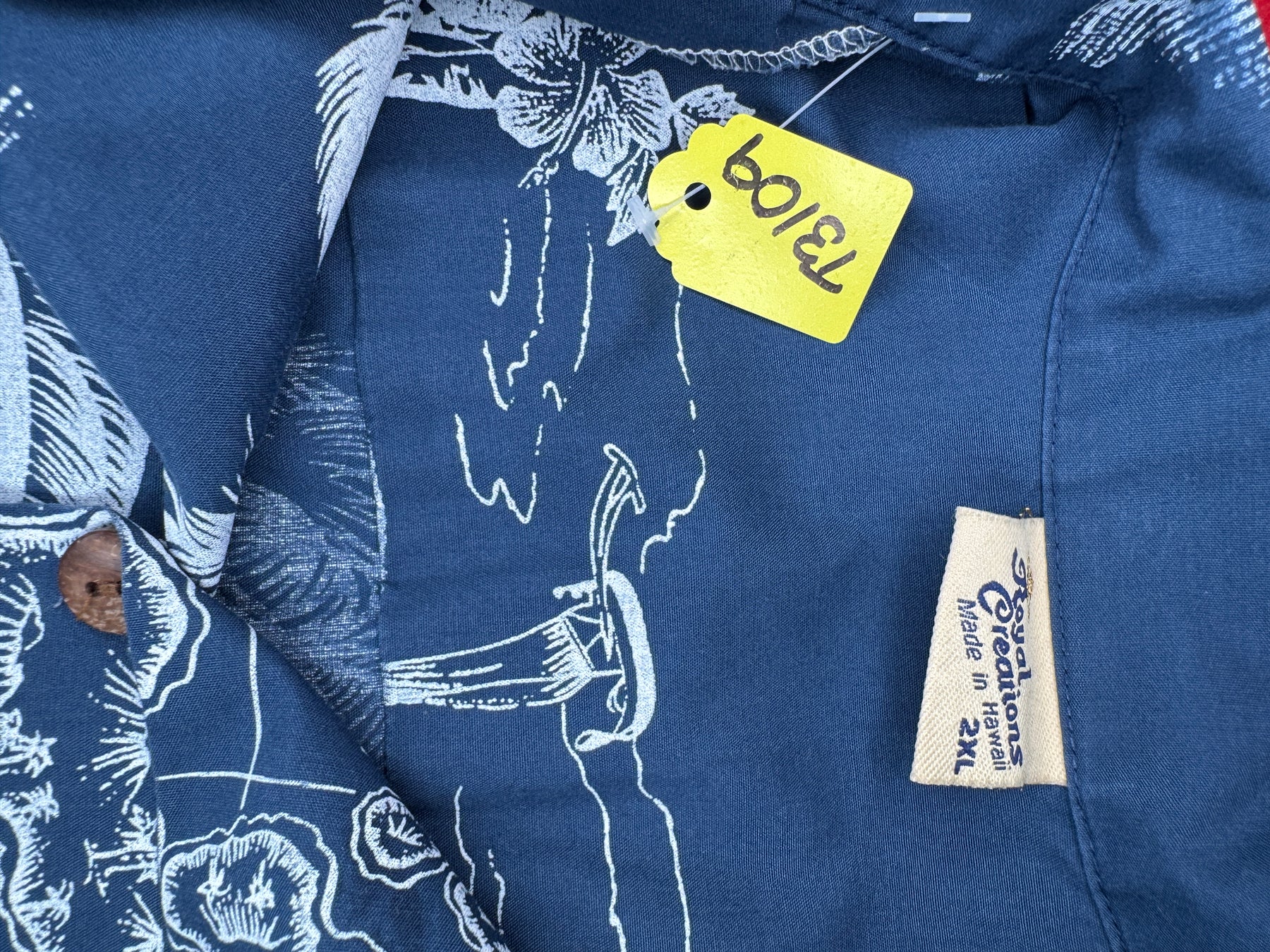 Hawaiian Aloha Shirt Made in Hawaii Blue w/Palm Trees Island Scenes Men's 2X-Large