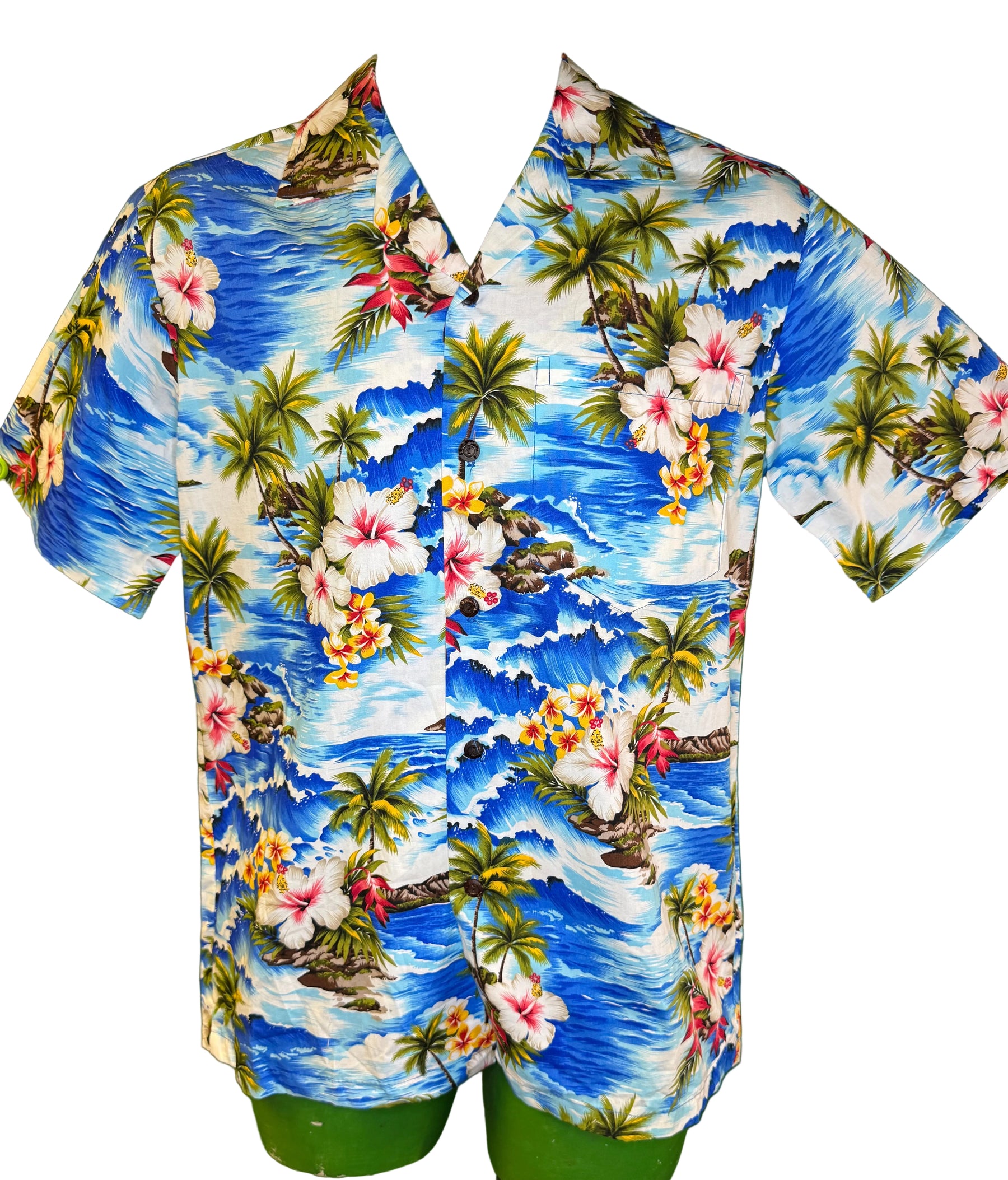 Hawaiian Blue and White Palm Trees Aloha Shirt Made in Hawaii Men's Small NWT