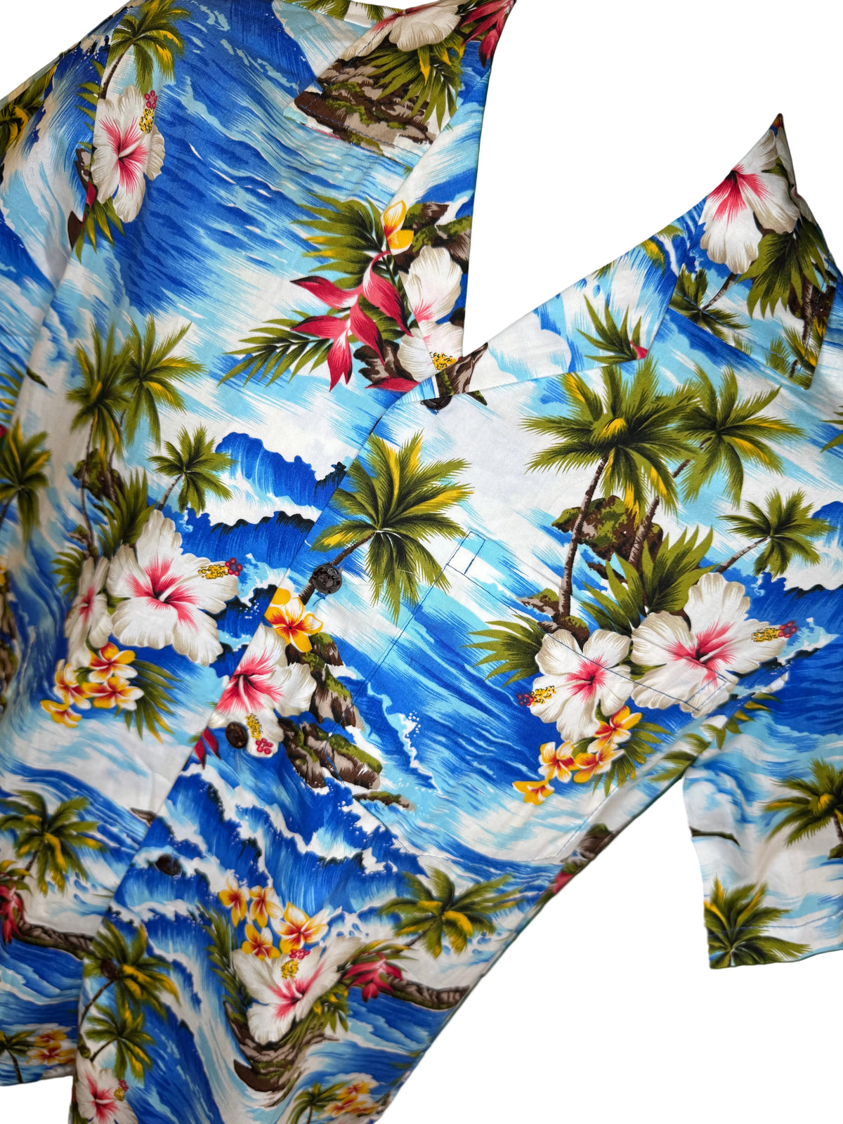 Hawaiian Blue and White Palm Trees Aloha Shirt Made in Hawaii Men's Small NWT