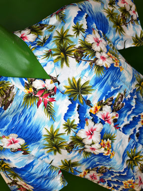 Hawaiian Blue and White Palm Trees Aloha Shirt Made in Hawaii Men's Small NWT