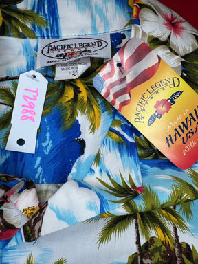 Hawaiian Blue and White Palm Trees Aloha Shirt Made in Hawaii Men's Small NWT