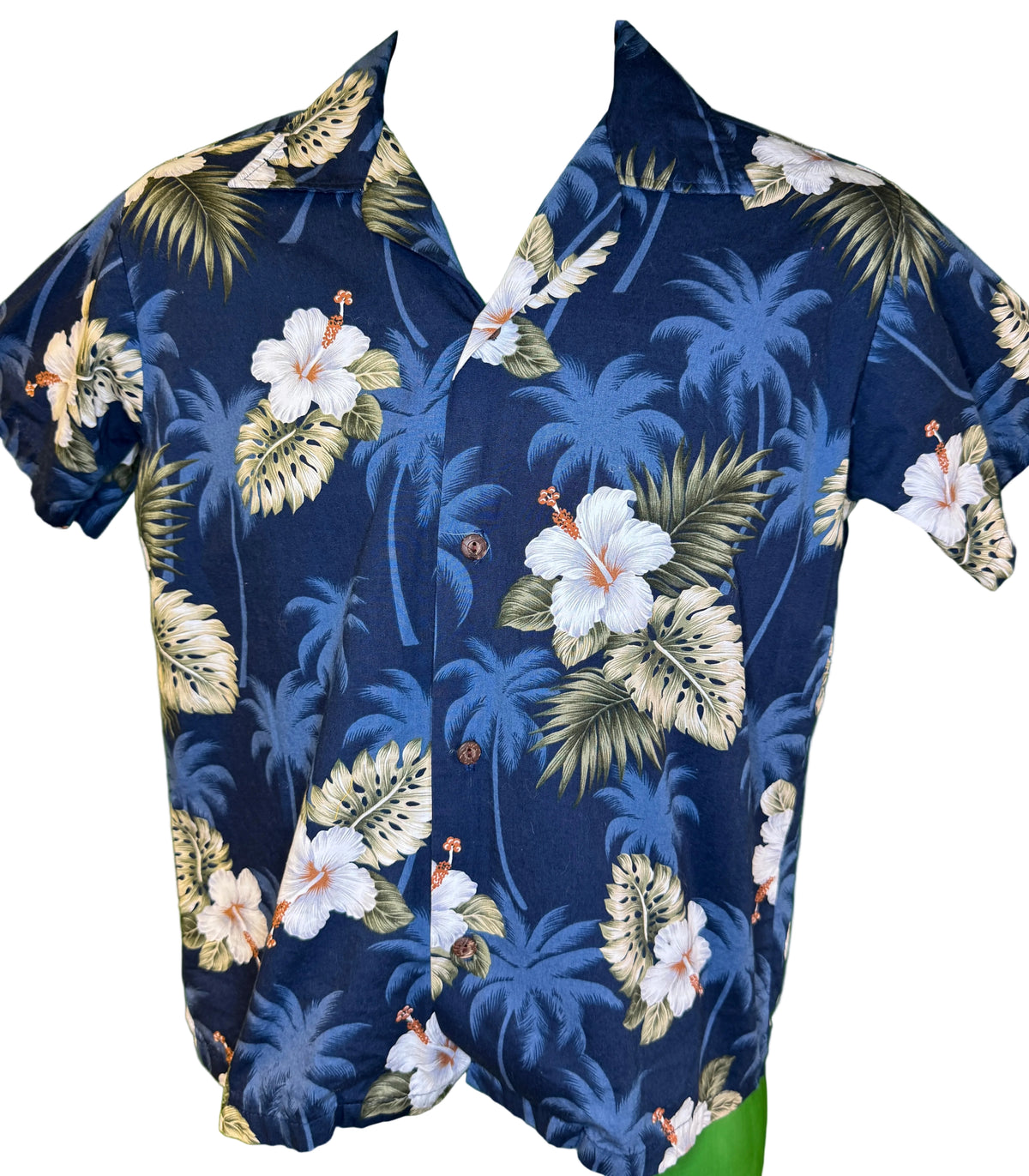 Hawaiian Blue and Cream Hibiscus Aloha Shirt Made in Hawaii Youth X-Large