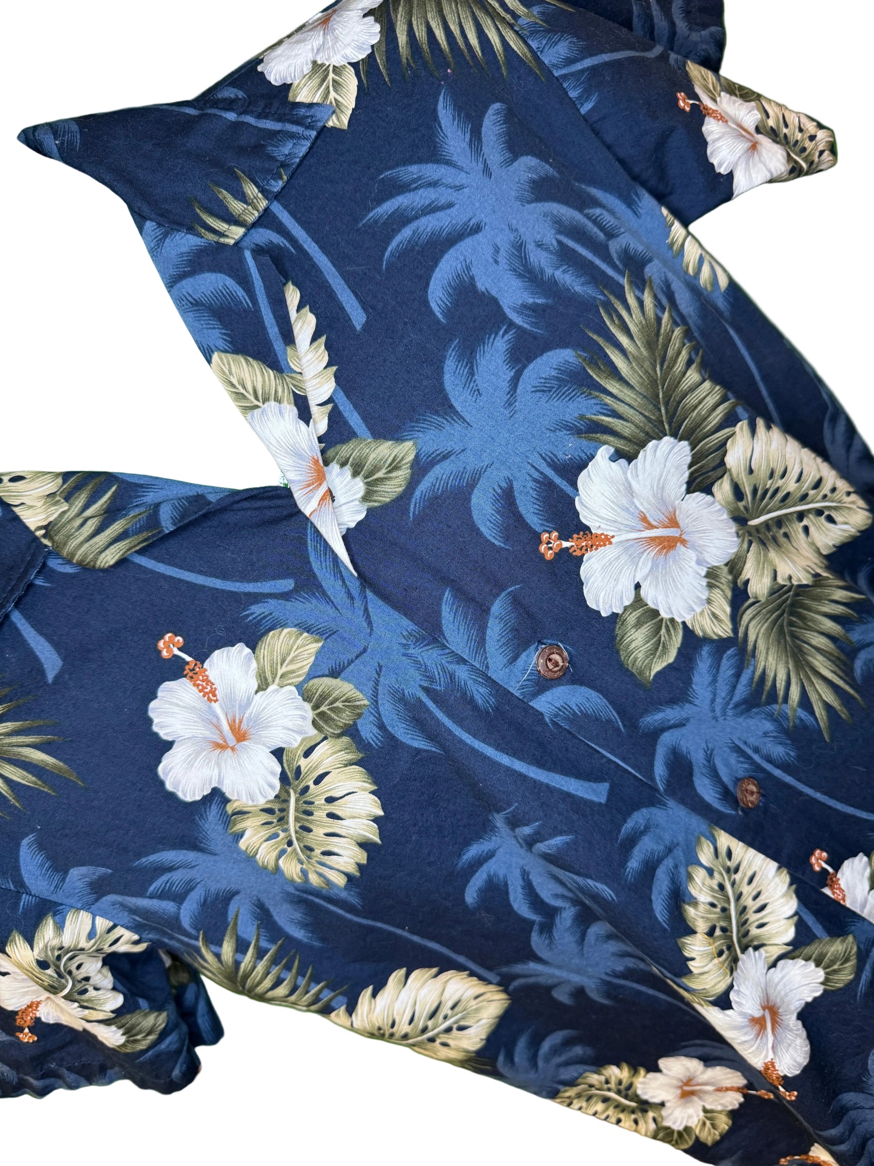 Hawaiian Blue and Cream Hibiscus Aloha Shirt Made in Hawaii Youth X-Large