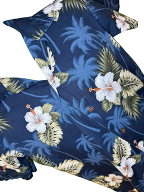 Hawaiian Blue and Cream Hibiscus Aloha Shirt Made in Hawaii Youth X-Large