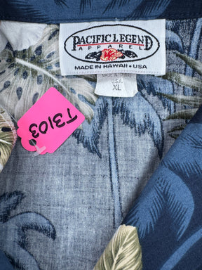 Hawaiian Blue and Cream Hibiscus Aloha Shirt Made in Hawaii Youth X-Large