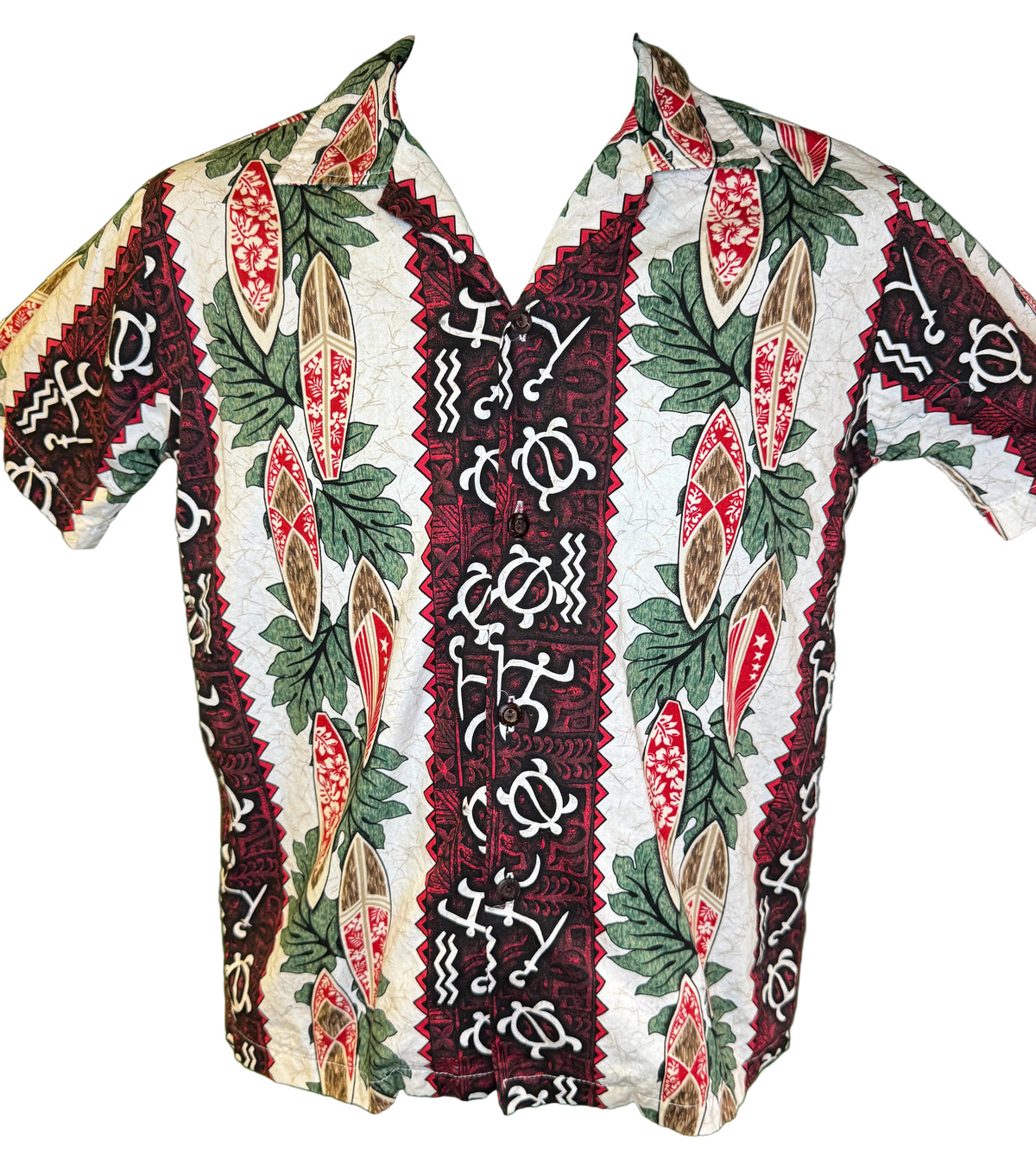 Hawaiian Red and Cream Surfboards Aloha Shirt Made in Hawaii Youth Large