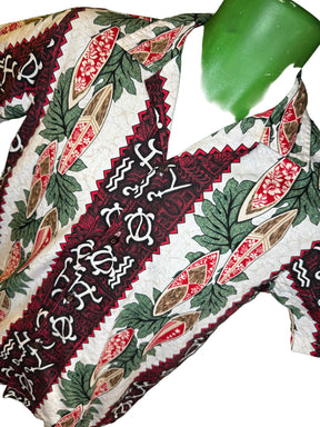 Hawaiian Red and Cream Surfboards Aloha Shirt Made in Hawaii Youth Large