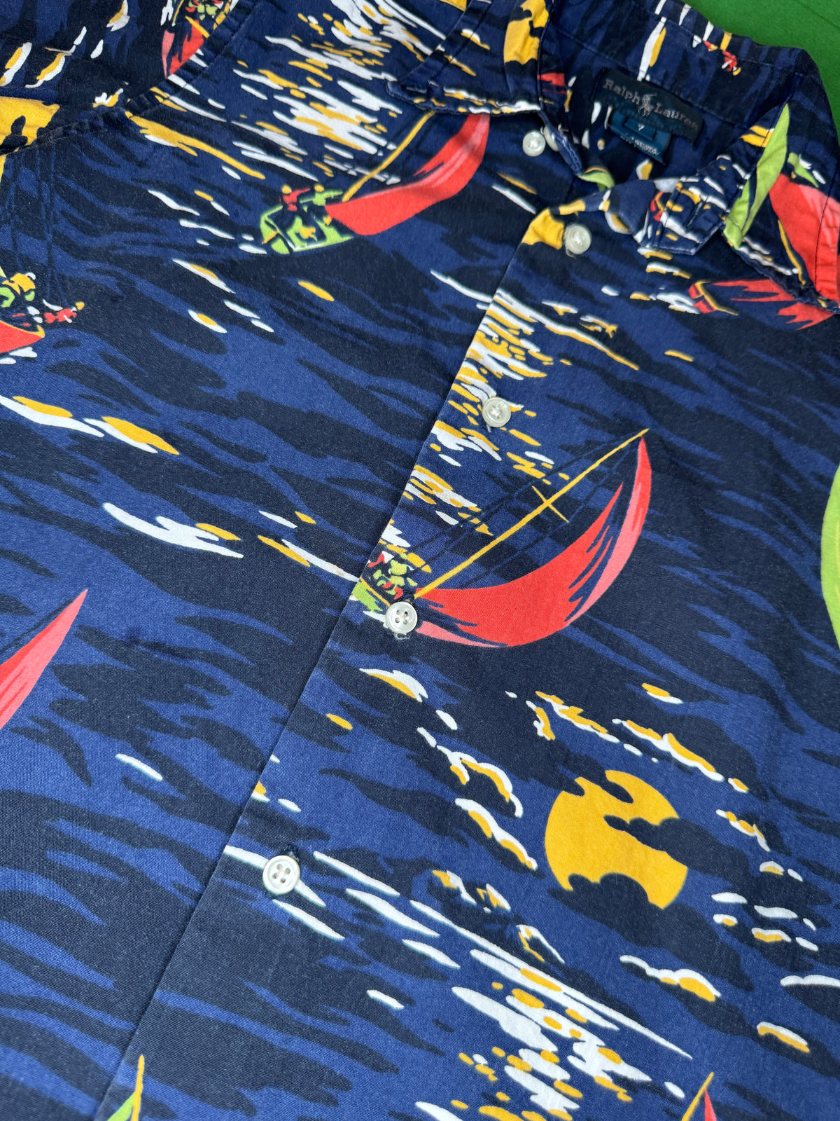 Hawaiian Aloha Style Shirt Ralph Lauren Sailing Scenes Youth Small 7