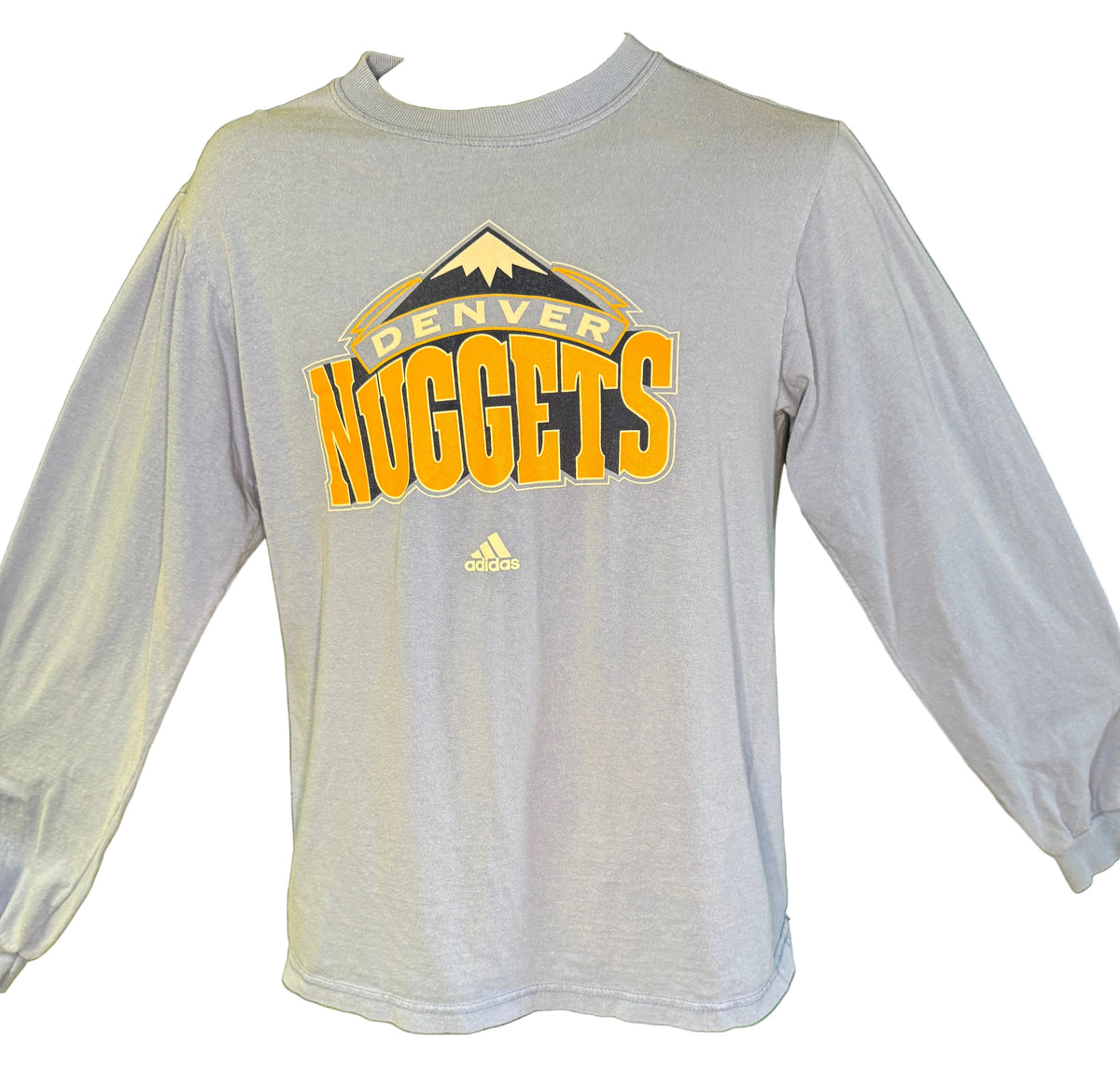 NBA Denver Nuggets Adidas 100% Cotton Light Blue L/S T-Shirt Men's Small