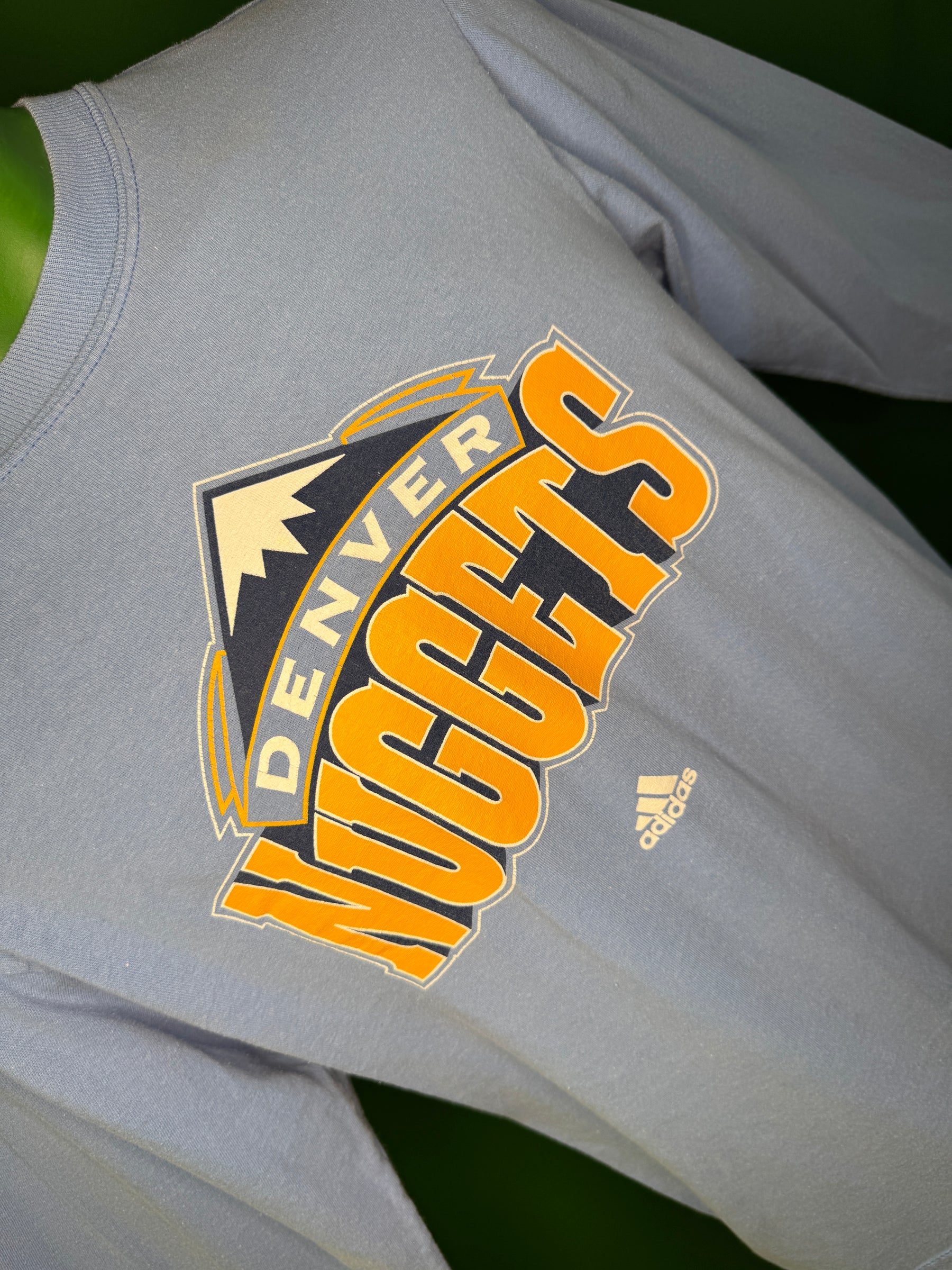 NBA Denver Nuggets Adidas 100% Cotton Light Blue L/S T-Shirt Men's Small