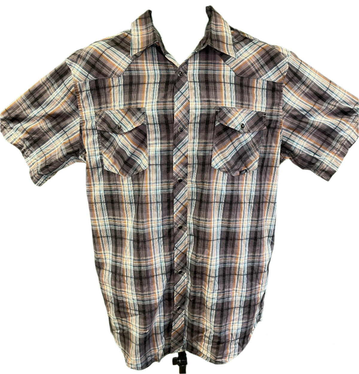 Teal and Brown Plaid Western S/S Shirt Men's X-Large