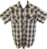 Teal and Brown Plaid Western S/S Shirt Men's X-Large