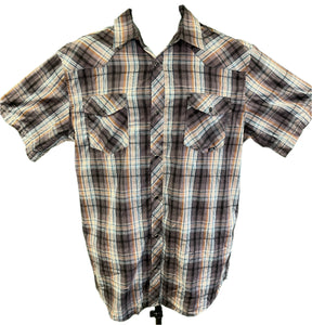 Teal and Brown Plaid Western S/S Shirt Men's X-Large
