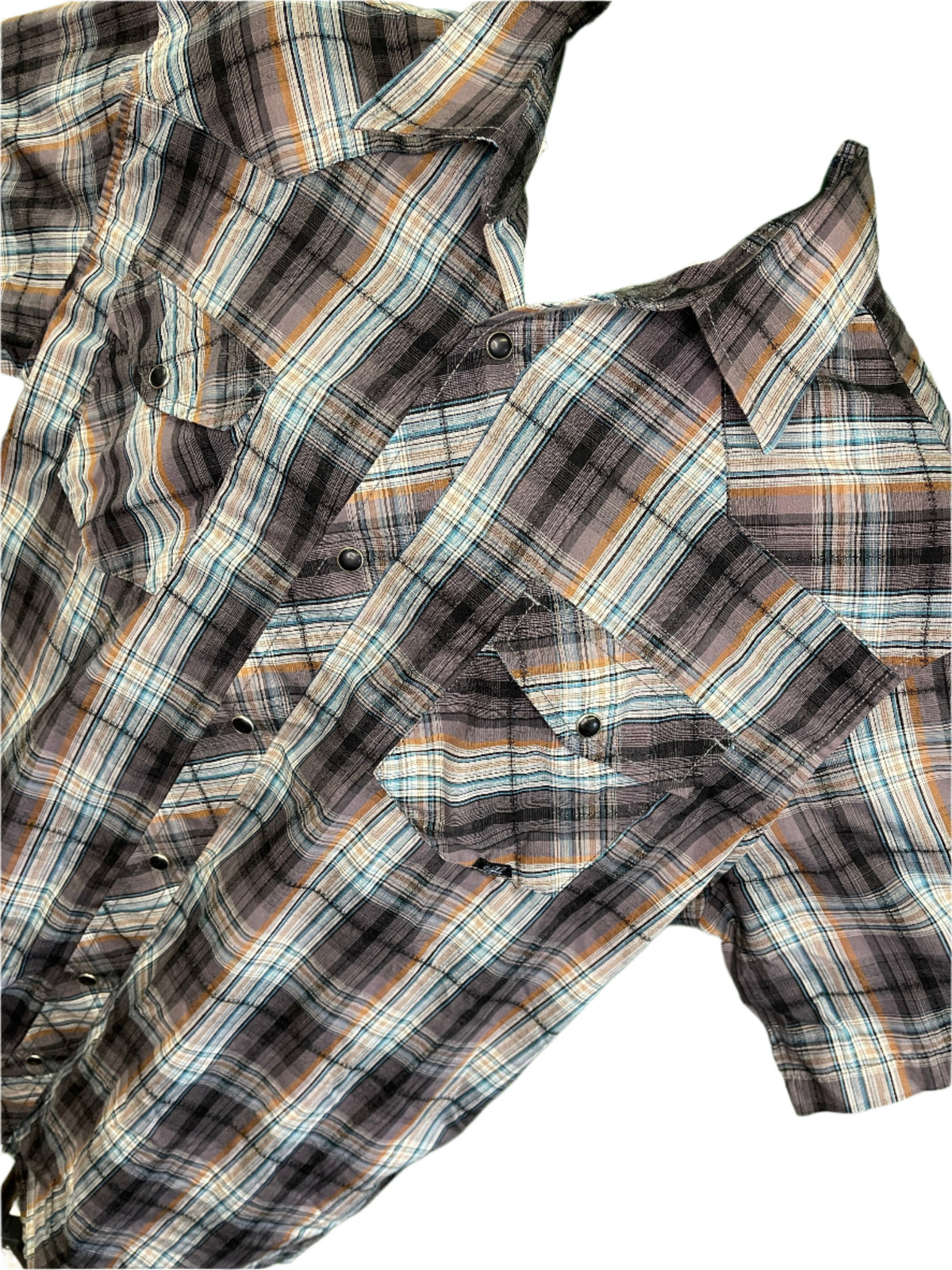 Teal and Brown Plaid Western S/S Shirt Men's X-Large