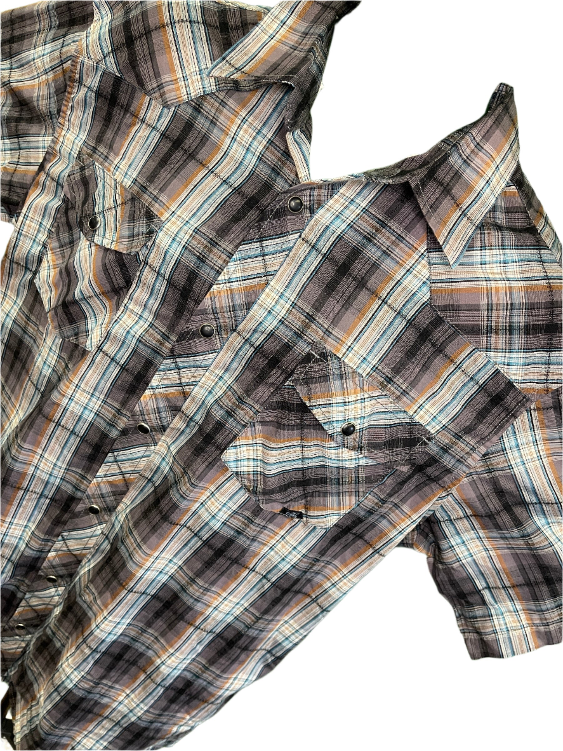 Teal and Brown Plaid Western S/S Shirt Men's X-Large