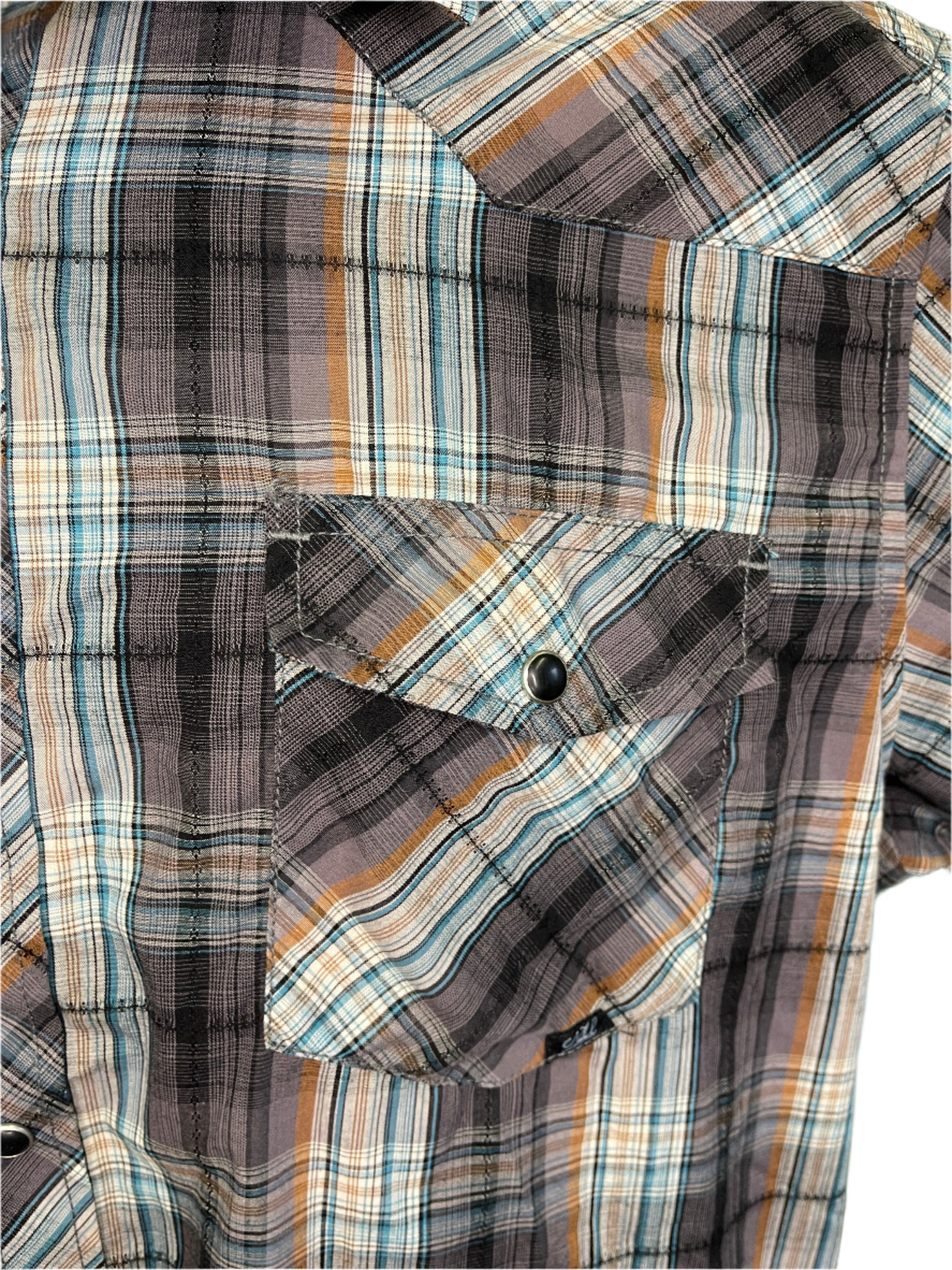 Teal and Brown Plaid Western S/S Shirt Men's X-Large