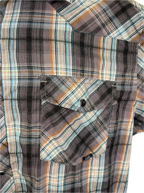 Teal and Brown Plaid Western S/S Shirt Men's X-Large