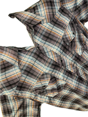 Teal and Brown Plaid Western S/S Shirt Men's X-Large