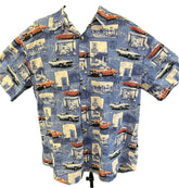 Route 66 American Muscle Cars Mustang Blue Button Up Shirt S/S Men's 2X-Large