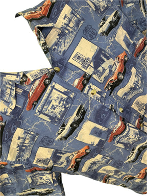 Route 66 American Muscle Cars Mustang Blue Button Up Shirt S/S Men's 2X-Large