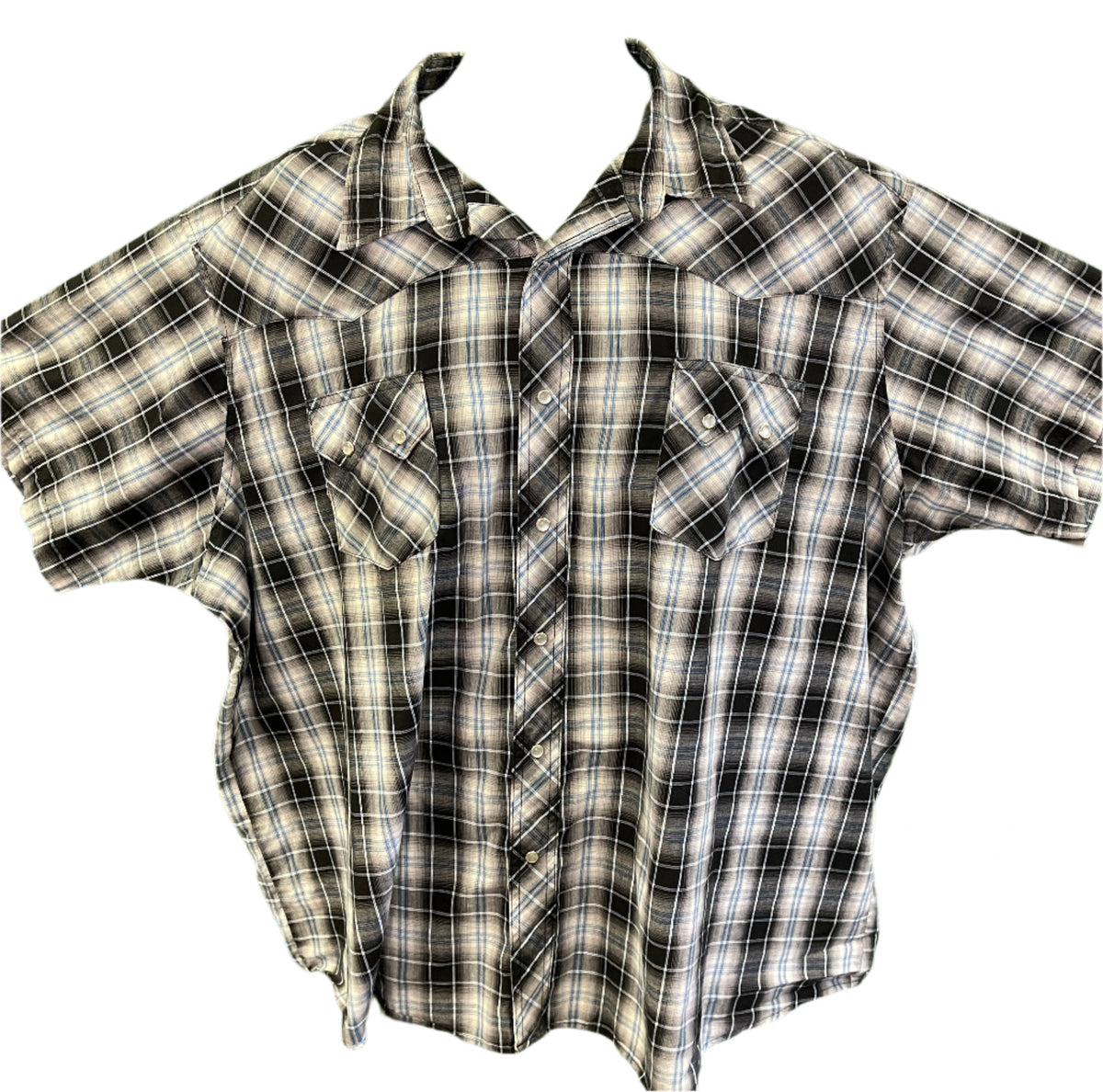 Wrangler Western Plaid S/S Black/Grey/Blue Plaid Shirt Men's 3X-Large
