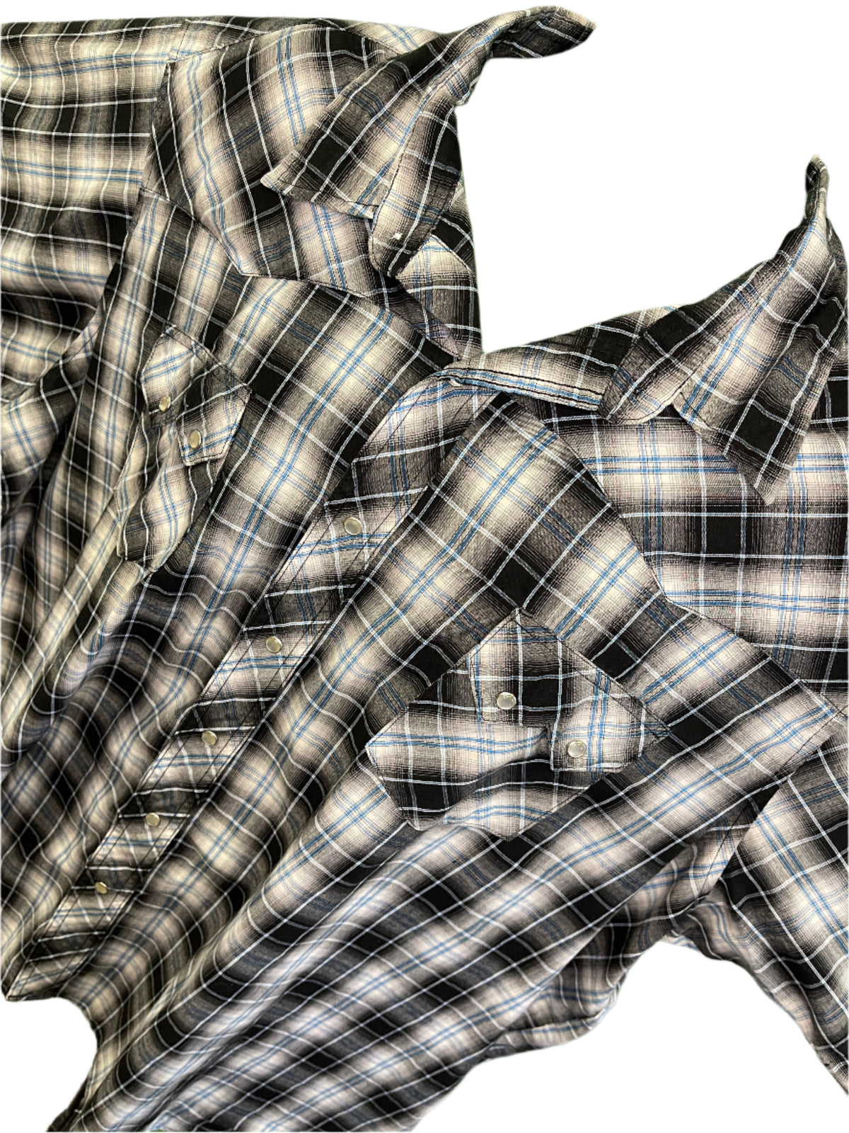 Wrangler Western Plaid S/S Black/Grey/Blue Plaid Shirt Men's 3X-Large