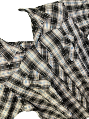 Wrangler Western Plaid S/S Black/Grey/Blue Plaid Shirt Men's 3X-Large