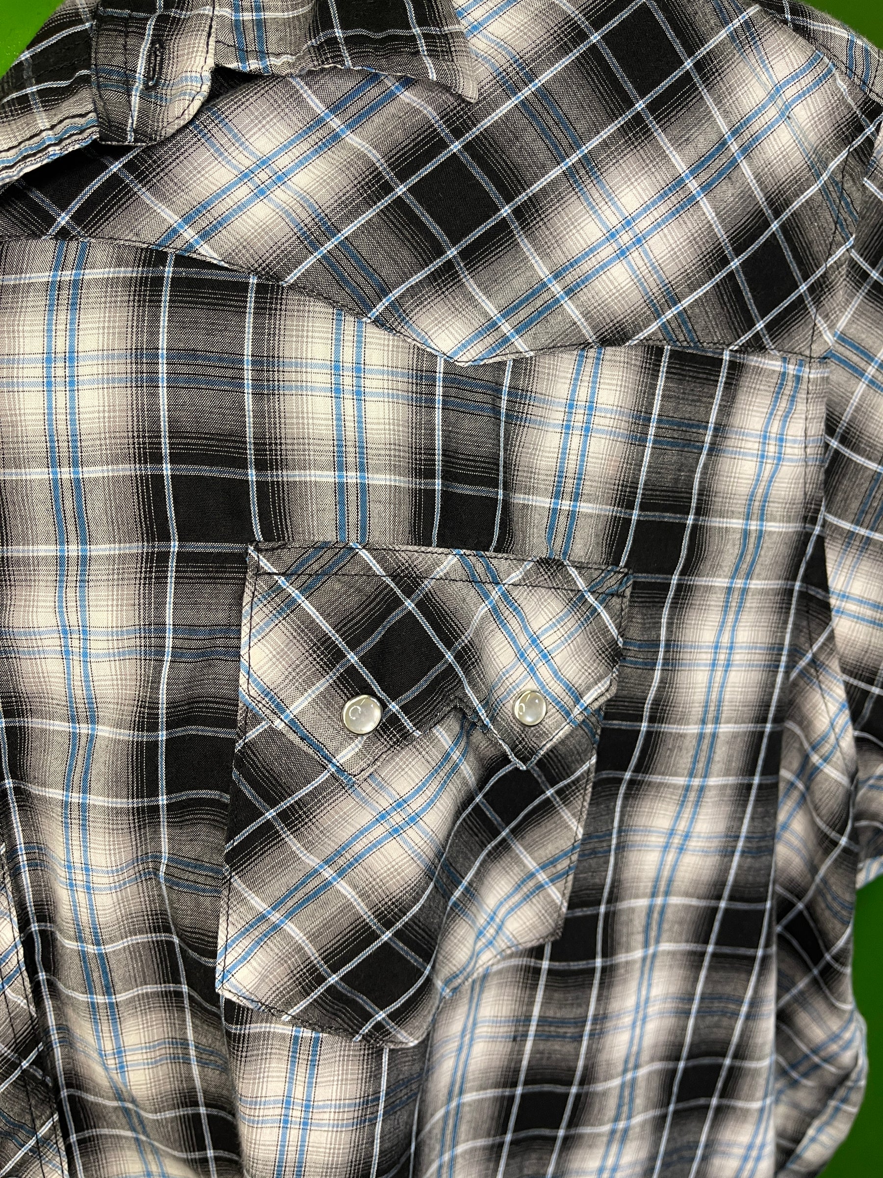 Wrangler Western Plaid S/S Black/Grey/Blue Plaid Shirt Men's 3X-Large