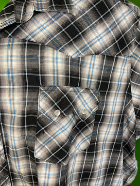 Wrangler Western Plaid S/S Black/Grey/Blue Plaid Shirt Men's 3X-Large