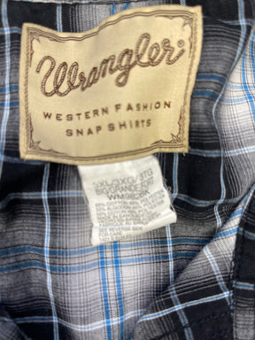 Wrangler Western Plaid S/S Black/Grey/Blue Plaid Shirt Men's 3X-Large
