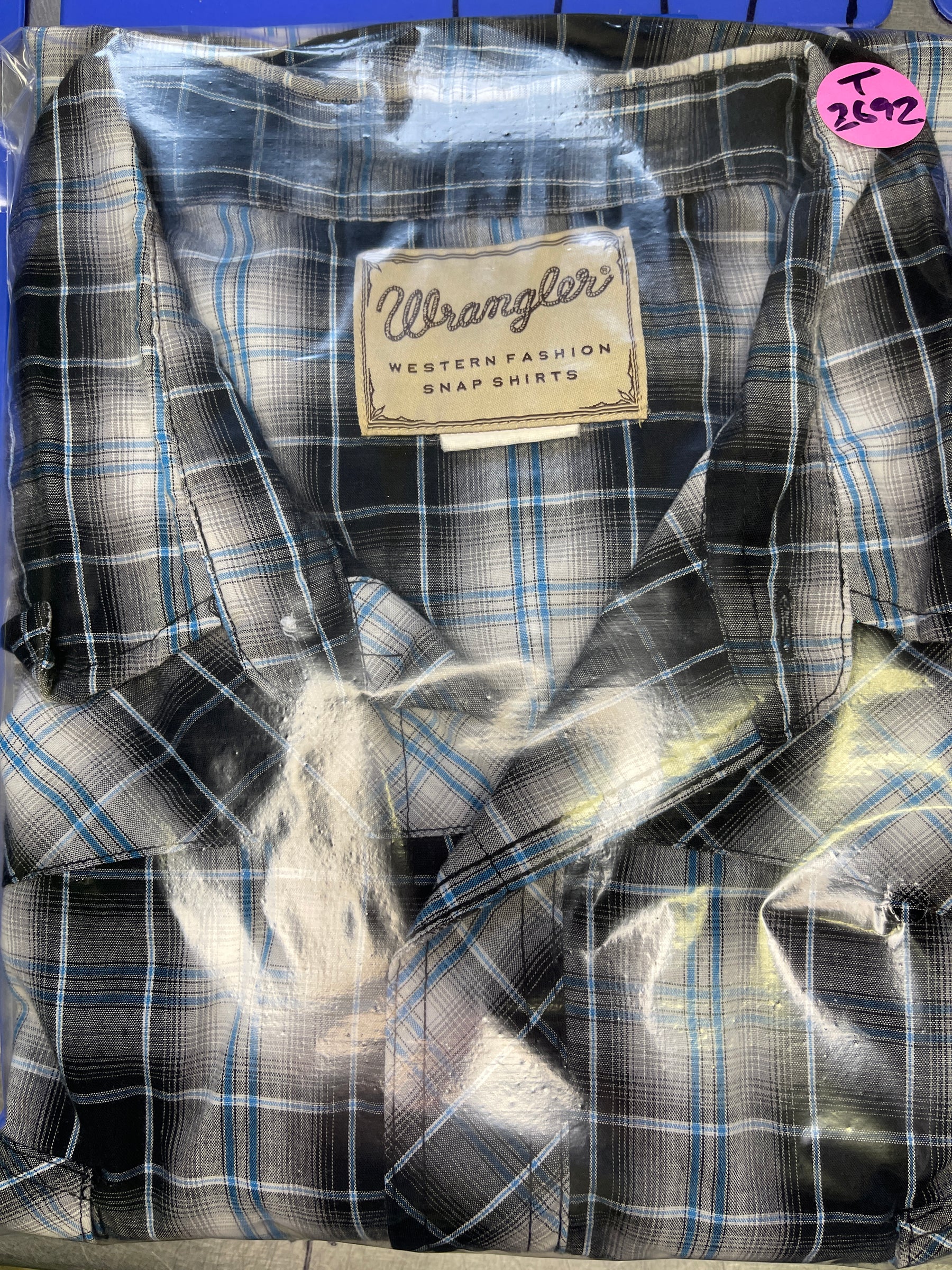 Wrangler Western Plaid S/S Black/Grey/Blue Plaid Shirt Men's 3X-Large