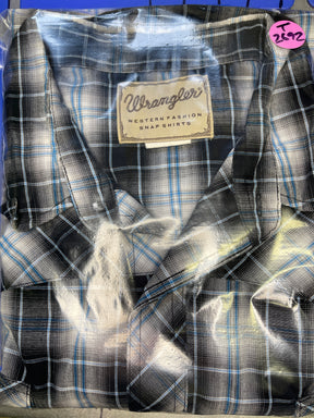 Wrangler Western Plaid S/S Black/Grey/Blue Plaid Shirt Men's 3X-Large