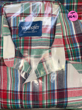Wrangler Western Plaid L/S Shirt Green/Blue/Red Plaid 100% Cotton Men's 2X-Large