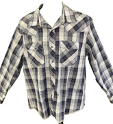 Wrangler Western Plaid L/S Blue Plaid Contrasting Stitching Shirt Men's X-Large