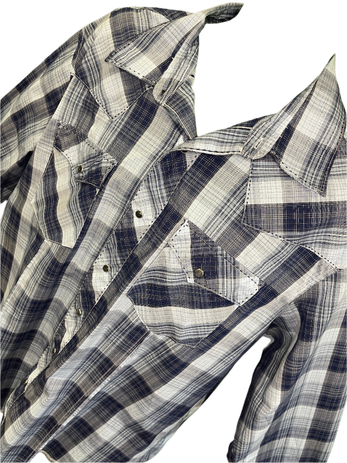 Wrangler Western Plaid L/S Blue Plaid Contrasting Stitching Shirt Men's X-Large