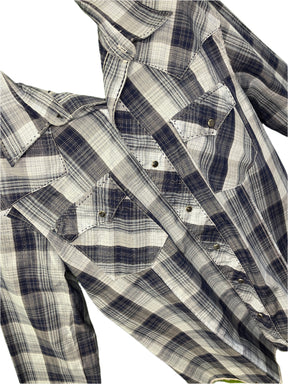 Wrangler Western Plaid L/S Blue Plaid Contrasting Stitching Shirt Men's X-Large