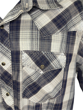 Wrangler Western Plaid L/S Blue Plaid Contrasting Stitching Shirt Men's X-Large