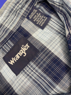Wrangler Western Plaid L/S Blue Plaid Contrasting Stitching Shirt Men's X-Large