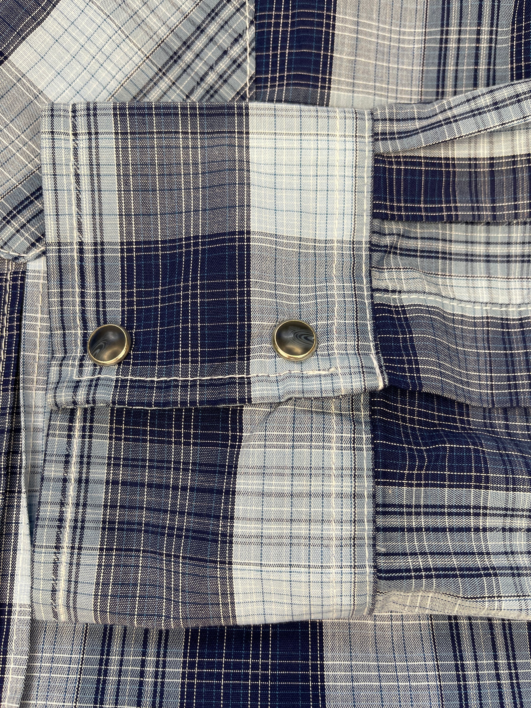 Wrangler Western Plaid L/S Blue Plaid Contrasting Stitching Shirt Men's X-Large
