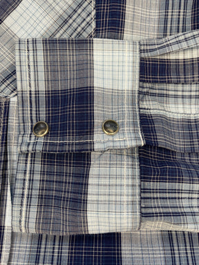 Wrangler Western Plaid L/S Blue Plaid Contrasting Stitching Shirt Men's X-Large