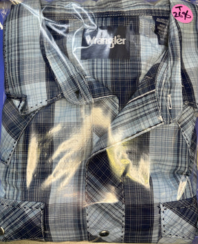 Wrangler Western Plaid L/S Blue Plaid Contrasting Stitching Shirt Men's X-Large