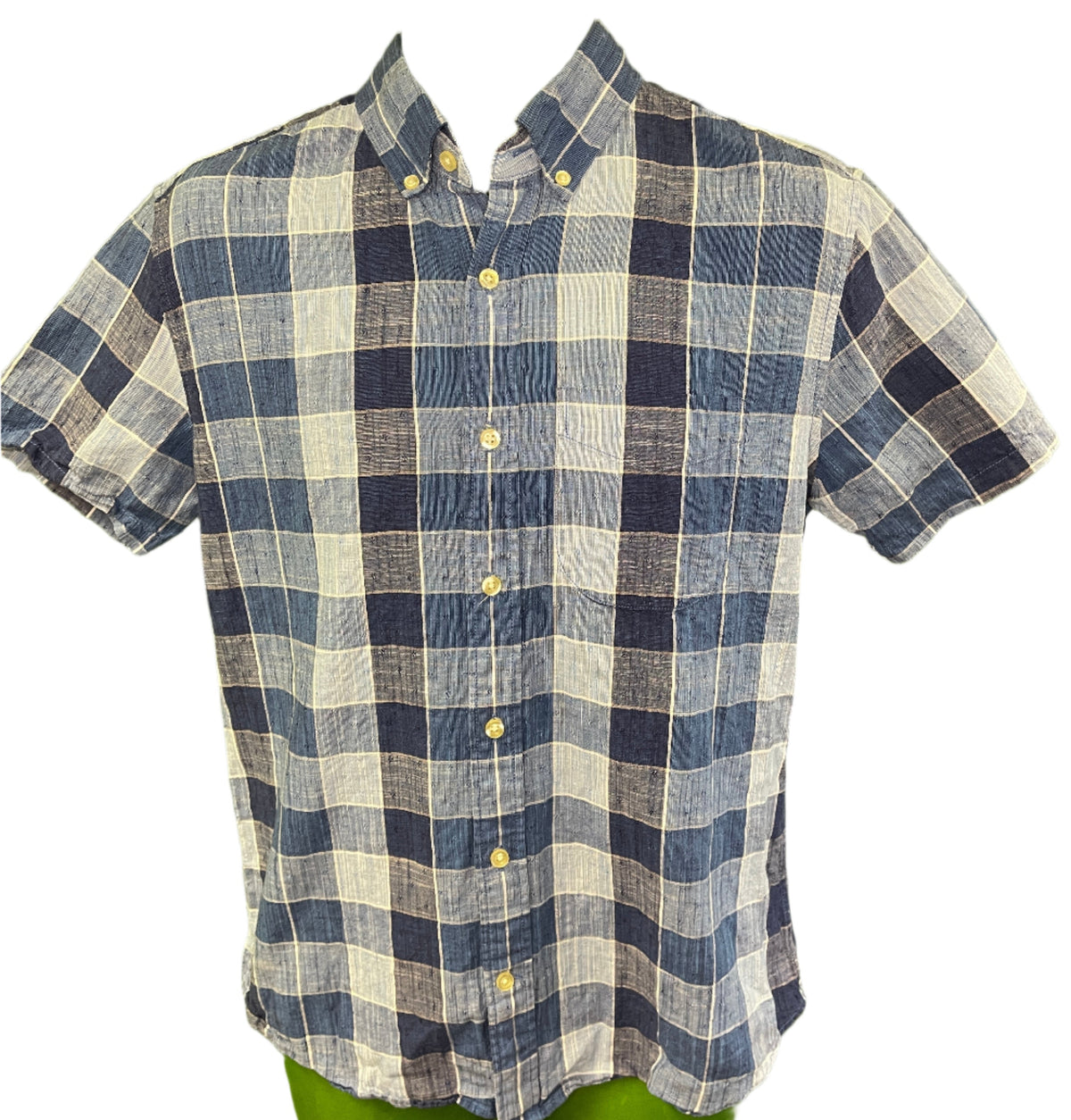 GAP Blue Checked Button Down Collar Linen Blend Shirt Men's Small